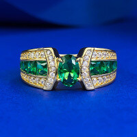 wholesale Metal: 925 Sterling Silver Gold Plated Zhu Zhifang Jewelry New 4*6mm Oval Nano Green Simulated Emerald Ring Women Cross-Border-R1024 Emerald No. 5