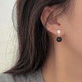 wholesale S925 Sterling Silver Black Agate Bead Stud Earrings Women Korean Minimalist Design High-End French Luxury Ear Accessories-0-2
