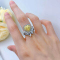 wholesale Metal, Heart-shaped Imported Fancy Color Diamond High Carbon Diamond One Carat Heart-shaped Yellow Diamond Luxury Elegant European and American Ring-0-1