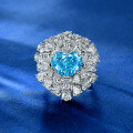 wholesale Metal material first: 10ct full diamond luxury ring with Spey jewelry sea blue heart-shaped 10*12 ice flower cut high carbon diamonds, size 5-9-0-0