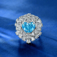 wholesale Metal material first: 10ct full diamond luxury ring with Spey jewelry sea blue heart-shaped 10*12 ice flower cut high carbon diamonds, size 5-9-Sea Blue 10*12; H53【R-2394】 9