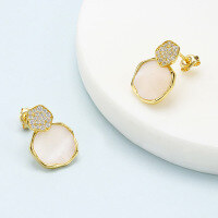 wholesale S925 Silver Korean Personality and Temperament Earrings, Irregular Pink Shell Stud Earrings with Full Starry Sky Design for Women, Fashionable Office OL Style-Irregular pink shell earrings 925 silver