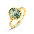 wholesale S925 Sterling Silver Gold-Plated, Fashion Minimalist Geometric Moss Ring, Light Luxury Style, Aqua Agate Ring for Wholesale and Customization-0-4