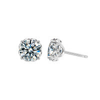925 Sterling Silver Classic Four-Prong D-Color Moissanite Stud Earrings-Eternal Light Earrings (White Gold)  1 carat + 1 carat moissanite