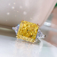 wholesale S925 Silver 10*10 Yellow Diamond High Carbon Diamond Ring for Cross-Border E-Commerce in Europe and America, 5 Carat by Zhuozhifan New Style-Yellow 8