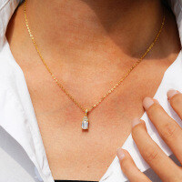 14K Gold Plated 925 Silver Full Moissanite Emerald Pendant Necklace-1CT (Moissanite)  925 Silver