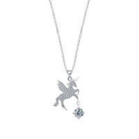 Sterling Silver Unicorn Necklace Women's Korean Style Clavicle Chain Gift-S925 sterling silver + 50 points moissanite  925 silver