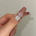 wholesale S925 Sterling Silver Women's 8A High-Carbon Square Zircon Four-Prong Ice Flower Cut Light Luxury Fashion Closed Ring-0-3