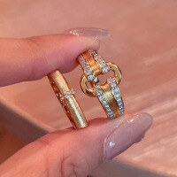 wholesale S925 sterling silver vintage brushed ingot O-ring buckle ring, stylish and versatile high-end live broadcast design-R1181 Gold O-shaped buckle ring  Size 8