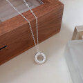 wholesale S925 Sterling Silver Geometric Textured Circle Necklace for Women, New Design Light Luxury Pendant Collarbone Chain-0-1
