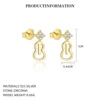 wholesale S925 Sterling Silver Small Square Zircon Snowflake Tassel Earrings For Women, Fashionable Classic European Geometric Earrings With A Luxurious And Advanced Feel-E5293_White Zirconium_18K Yellow Plated_Pair_With Small Flower Ear Cap 925 Silver