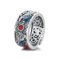 wholesale S925 Silver Vintage Style Enamel Drip Glaze Dragon and Phoenix Auspicious Pattern Filigree Openwork Design Heavy Craftsmanship Adjustable Ring-0-4