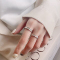 wholesale S925 Sterling Silver Textured Matte and Polished Splice Couple Ring Simple and Versatile Trendy Style-0-3