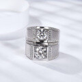 wholesale 18K white gold plated silver with brushed finish, 1 carat moissanite diamond ring, men's wedding band, white gold couples' ring-0-2