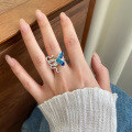 wholesale S925 Sterling Silver Small Fresh Sweet Ins Style Exquisite Asymmetric Enamel Butterfly Spirit Snake Ring R02872-0-0