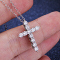 925 Sterling Silver 1ct Moissanite Women's Necklace with Geometric Cross Pendant-0-2