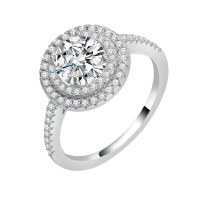 wholesale S925 Sterling Silver Cross-Border Luxury Full Moissanite Round Pack Ring, Advanced and Versatile Fashion Women's Jewelry Wholesale-1 carat (white moissanite) ring size 6