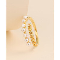 wholesale S925 Sterling Silver Wheat Pearl Ring Women Small Design Adjustable Ring Minimalist Style Index Finger Cross-Border New Product-Twisted Shell Bead Open Ring Gold &gt; Adjustable Opening