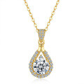 14K Gold Plated 925 Silver Moissanite Teardrop Pipa Pendant Necklace-0-3