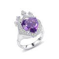 wholesale S925 sterling silver small design inlaid with natural gemstone crystal ring as a gift for girls, crown heart ring-0-2