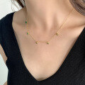 wholesale S925 Sterling Silver Retro Emerald Zircon Necklace for Women, Minimalist French Style, Unique and Elegant Cross-border Choker-0-2