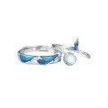 wholesale S925 Sterling Silver "The Rest of My Life is You" Couple Rings, Blue Enamel Mermaid Tail Shell Matching Bands, Wholesale Gift-0-4