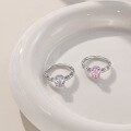 wholesale S925 Silver Women's Wedding Style Pink Oval Solitaire Design French Elegant Round Ring-0-3