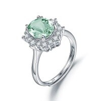 wholesale S925 Sterling Silver Adjustable Natural Amethyst and Green Quartz Ring, Fashionable and Elegant-Natural Green Amethyst Ring Adjustable opening