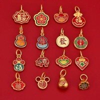 wholesale Gold-plated enamel cloisonné Fu character ingot longevity lock gourd pendant necklace bracelet DIY with blue sand gold finish-Style 10