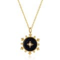 wholesale Metal: 925 Silver Plated with 10K Gold Japanese Light Luxury Blue Crystal Sand Starry Sky Compass Pendant for Women, Vintage Style Four-Pointed Star Pendant-0-5