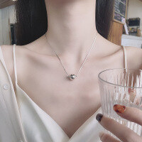 wholesale S925 Sterling Silver Minimalist Snake Chain with Round Ball Wish-Fulfilling Pendant, Ins Style Elegant Choker Necklace-501L/approximately 5.2g 925 silver