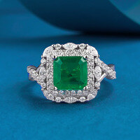 wholesale S925 Silver Ring, ZHUO Zhifang Jewelry Live New Style 7*7 Emerald Simulation Diamond Ring for Foreign Trade Hot Sale-R252 Emerald Ring Size 7