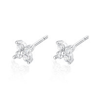 wholesale S925 Sterling Silver Floral Ear Studs for Women with Zircon Inlaid, Vintage Light Luxury Earrings, Ins-style Forest Series Accessories-Platinum 925 silver