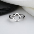 wholesale S925 Sterling Silver Retro Double-Layer Cross Hollow Clover Ring, Gentle Style Versatile Fashion Index Finger Ring-0-3