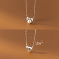 wholesale 925 Sterling Silver Diamond-Embellished Bow Pearl Necklace with Ins Design, Minimalist and Light Luxury Style Y00479-0-3