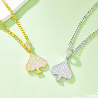 wholesale 925 Silver Hip-Hop Spade A Moissanite Necklace, Cross-Border Trendy Unisex Niche Full Diamond Pendant-Gold Spade Ace Hip Hop Pendant (without chain)