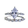 wholesale S925 Silver Mu Jing Jewelry 6*12 Marquise Cut Wedding Ring Set, Wish Light Luxury Fashion-0-4