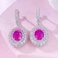 wholesale S925 Sterling Silver 8*10 Oval Rubellite Earrings for Women Fashion Colored Gemstone Earrings Wholesale-0-0