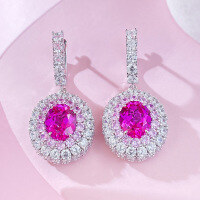 wholesale S925 Sterling Silver 8*10 Oval Rubellite Earrings for Women Fashion Colored Gemstone Earrings Wholesale-E488 Rupiah Earrings 925 Silver