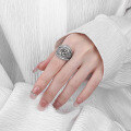 wholesale S925 Sterling Silver Vintage Matte Creative 3D Rose Flower Ring Literary Palace Style Index Finger Ring-0-3