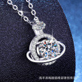 S925 Sterling Silver 1ct Moissanite Cross-Border Universe Planet Pendant Necklace-0-0