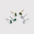 wholesale Sterling Silver Earrings, Ins European And American Minimalist Style, Retro Minimalist Square, Mini Color Zircon-0-1