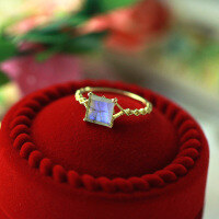 wholesale [925 Sterling Silver Gold Plated] Japanese style elegant natural rectangular labradorite twist ring for women, ready for wholesale-Natural Labradorite Ring Size 9