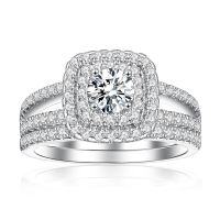 wholesale S925 Sterling Silver Two-in-One Women's Set Combination Engagement Wedding Ring Set, Hot Selling Style for Cross-Border E-commerce to Europe and America, Factory Dropshipping-Secondary Ring US Size 10#