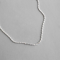 wholesale S925 Sterling Silver XA101 Korean Style Necklace, Minimalist Design, Handcrafted, Barrel-Shaped with Engraved Patterns-Silver 925 silver