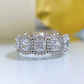 wholesale S925 sterling silver new simulated high carbon diamond 5*5 radiant cut luxurious halo ring-0-2