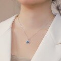 wholesale S925 Sterling Silver Japanese Fashion Minimalist Synthetic Blue Opal Pendant Collarbone Chain Women's Wholesale-0-1