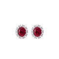 wholesale Metal material first: new high-grade pigeon blood red cultivated ruby earrings, surrounded by high-carbon diamonds, classic ladies' earrings in the style of Princess Diana-0-4