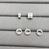 wholesale S925 Sterling Silver Blue Zircon Running Ring Spacer Beads Handmade DIY Crystal Beaded Jewelry Accessories-1# one