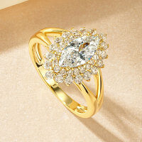 Metal Diamond Ring Flash Elegance Niche Design Cross-Border Wholesale-Marquise double diamond ring [K yellow]  $8
